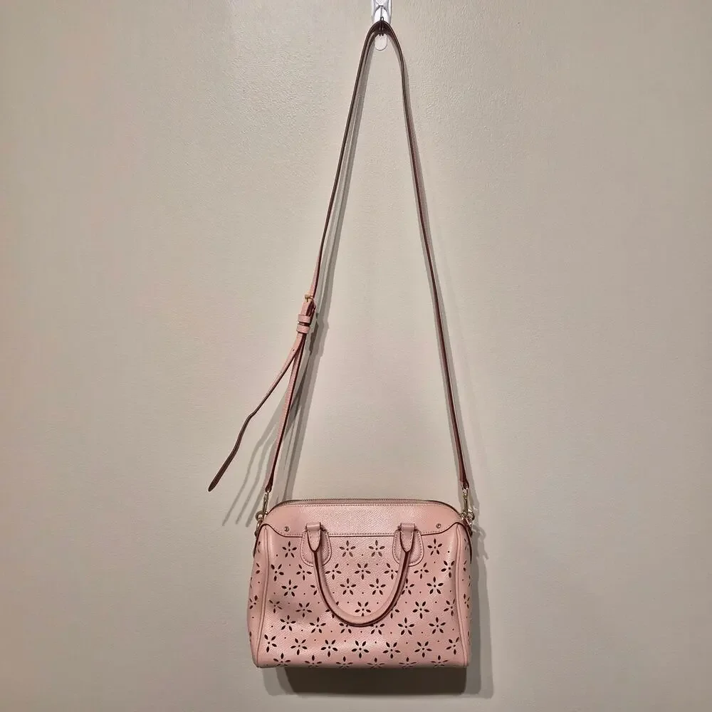 Coach Mini Bennett Satchel in Peach Rose Laser Cut Leather Floral